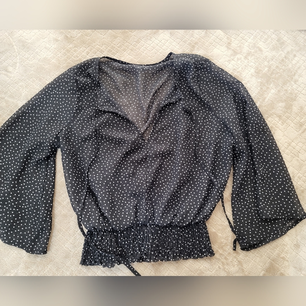 Charlotte Russe Top‎ Blouse Shirt Black And White Sheer Casual Size Small